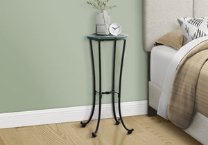 English Elm Accent hammered metal accent table with tempered glass top — modern black side end plant stand B2710P219263