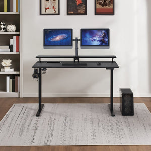 OSP Home Furnishings Primo Electric Standing Desk with Monitor Shelf Steel Frame and Built-in Cable Management PMO6024GD-BCF