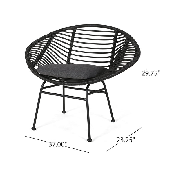 English Elm Christopher Knight Home® - SAN ANTONIO CHAIR Grey Woven Polyethylene Rattan Set of 2 with Water-Resistant Cushions & Steel Frame Modern Design 65039.00GRY