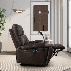 English Elm Recliner Power Lift with Dual OKIN Motors, Massage & Lumbar Heat, Infinite Recline, Cup Holders Brown W820S00023