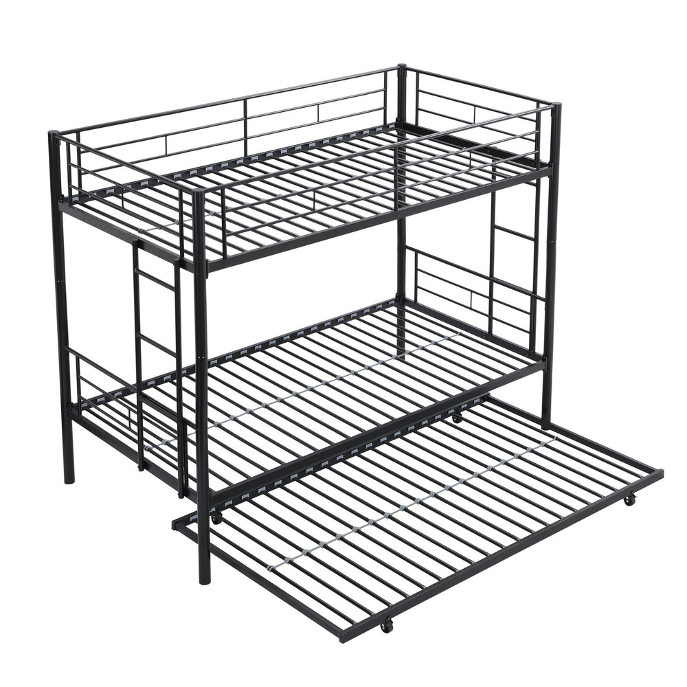 English Elm Twin Twin Over Twin Metal Bunk Bed with Trundle Black - Space-Saving, Sturdy Steel Frame, Quiet Stairs W2297P293753