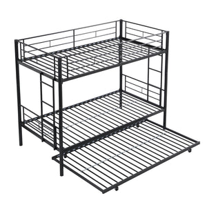 English Elm Twin Twin Over Twin Metal Bunk Bed with Trundle Black - Space-Saving, Sturdy Steel Frame, Quiet Stairs W2297P293753