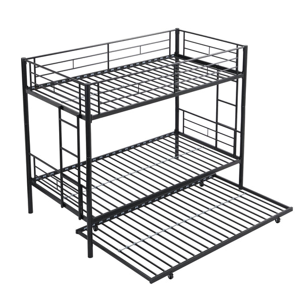 English Elm Twin Twin Over Twin Metal Bunk Bed with Trundle Black - Space-Saving, Sturdy Steel Frame, Quiet Stairs W2297P293753