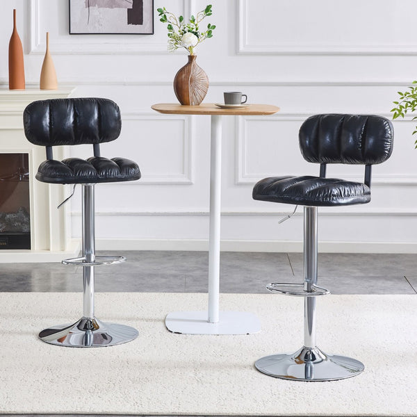 English Elm Set of 2 Adjustable Pu Leather Barstools with Chrome Base for Kitchen or Home Bar Black,Silver W3875P378576