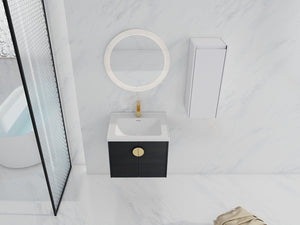 English Elm 24" Wall-Mounted Bathroom Vanity With Ceramic Sink & Side Cabinet - Stylish Storage Solution! W999S00326