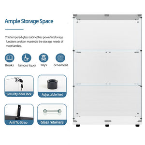 English Elm Tempered Glass Display Cabinet – Versatile Wine & Storage Case With Color-Changing Light & Casters W3155P291596-GIGA