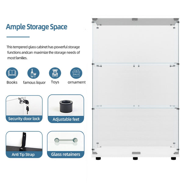 English Elm Tempered Glass Display Cabinet – Versatile Wine & Storage Case With Color-Changing Light & Casters W3155P291596-GIGA