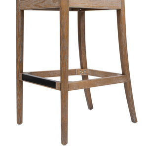 English Elm Jennifer Taylor Home - Panama 30.5" Curved Back Cane Rattan Bar Stool with Oak Frame, Boucle Upholstery & Brass Footrest White B2719P238387