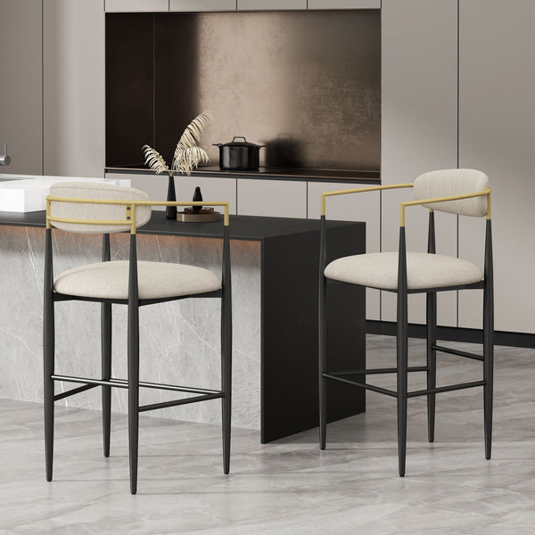 English Elm Christopher Knight Home® - Barstools Set Of 2 – Modern Upholstered Stools With Back Support & Durable Iron Legs For Kitchen Use N779P248198B