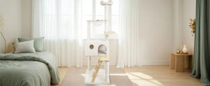 English Elm Wood Multi-level Cat Tower with Transparent Pod Condo Sisal Posts and Plush Perches W243P326634