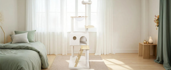 English Elm Wood Multi-level Cat Tower with Transparent Pod Condo Sisal Posts and Plush Perches W243P326634