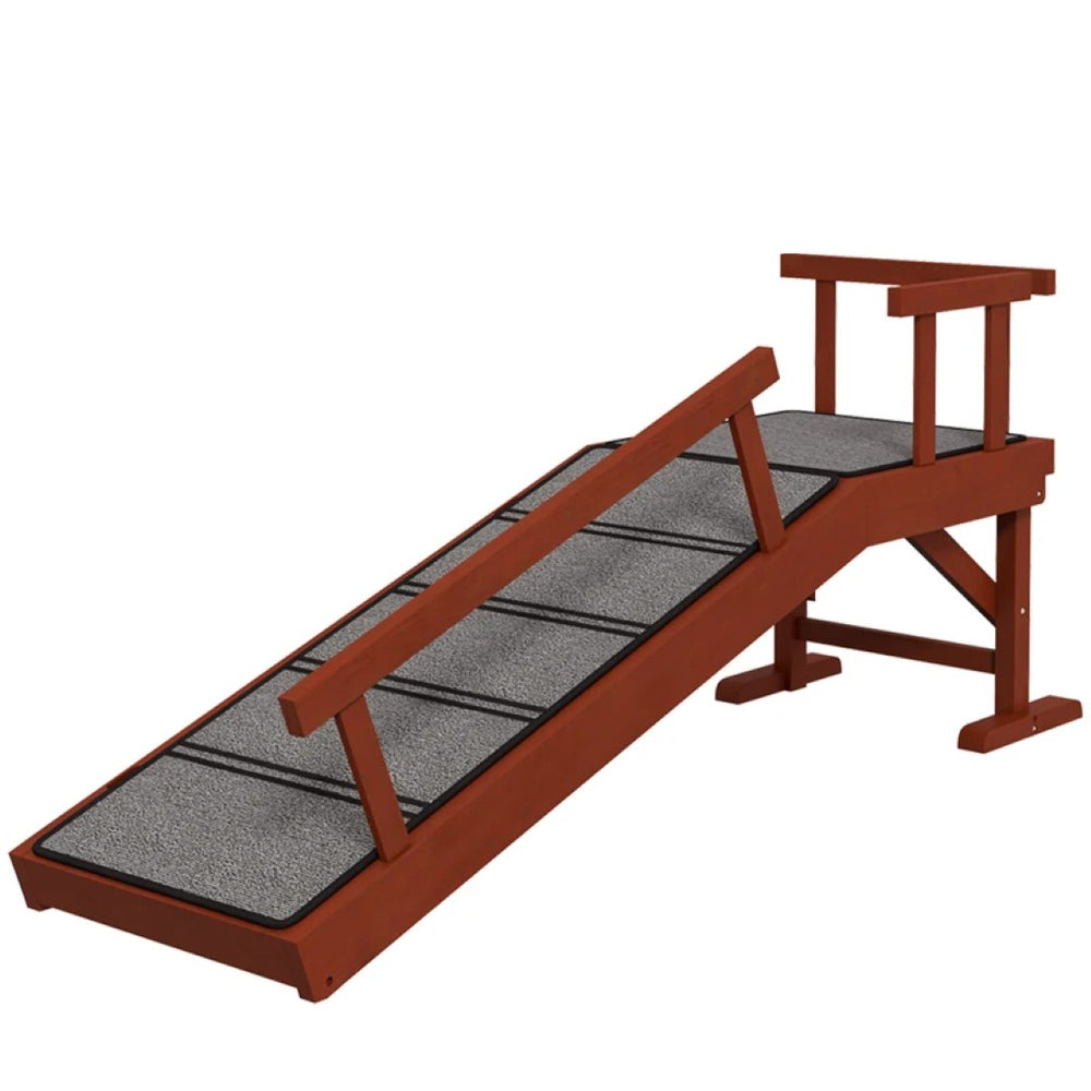 English Elm Wooden Pine Pet Ramp for Dogs with Carpet Surface and Guardrails for Beds or Sofas T3971P462254