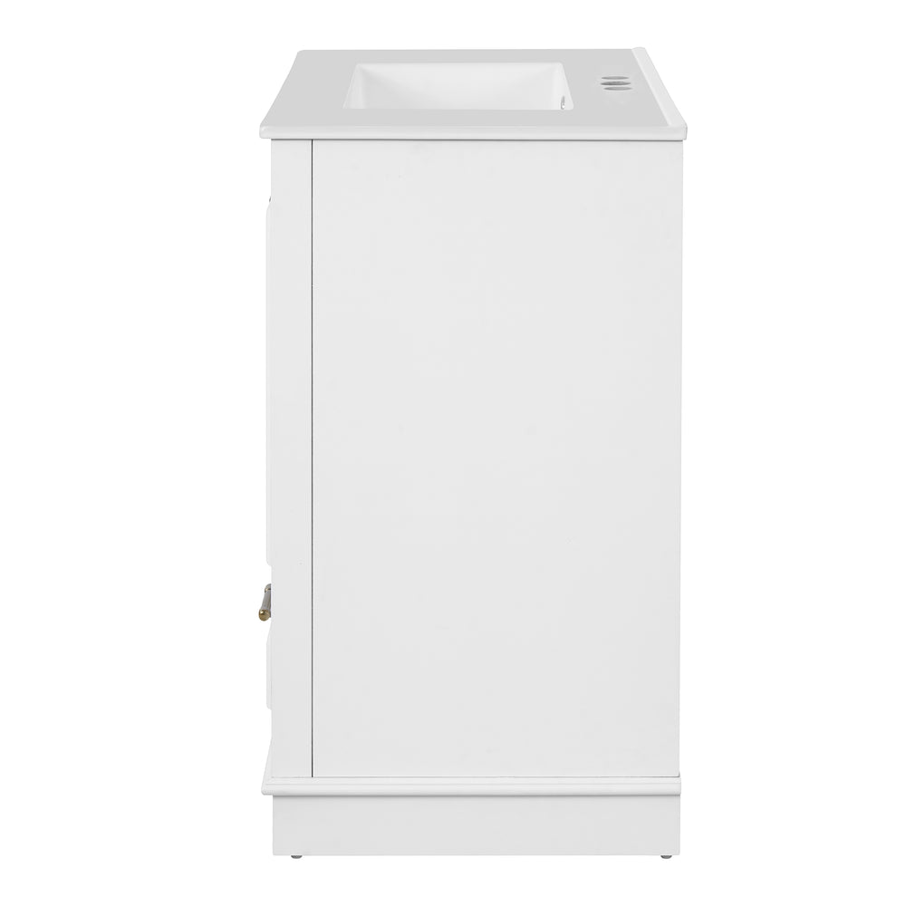 English Elm 30" Elegant Bathroom Vanity with Ceramic Sink, French-Inspired Compact Cabinet with Drawer & Shelf White N710P317676K