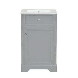 English Elm 20" Bathroom Vanity with Ceramic Sink, MDF Construction, Soft-Closing Door, Storage Rack & Shelf Grey N725P218017E