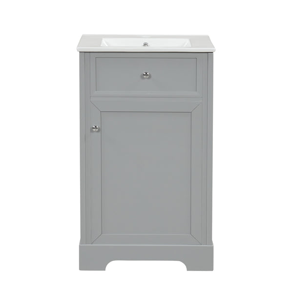 English Elm 20" Modern Bathroom Vanity With Ceramic Sink, Soft-Close Door, Adjustable Shelf, Grey Finish N725P351848E