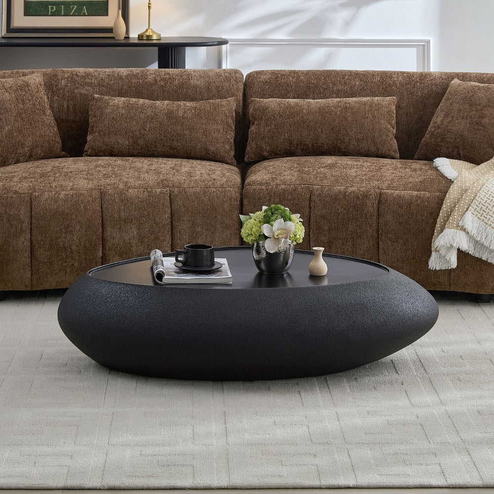 English Elm 47.24''fiberglass Oval Coffee Table Faux Stone Finish Sculptural Low Profile Living Room Black W2582P431158