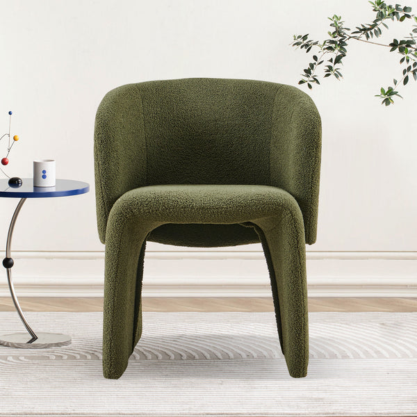English Elm Modern Boucle Dining Chair Upholstered Teddy Accent Seat for Living Room Bedroom Office Comfortably Chic Green W1164P190844