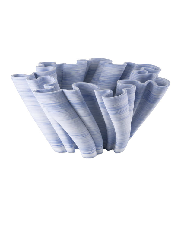Currey & Company Twirl Blue Bowl - Stunning 3d Printed Porcelain With Unique Twisting Design & Textured Striations Blue Porcelain 1200-1015-currey-company