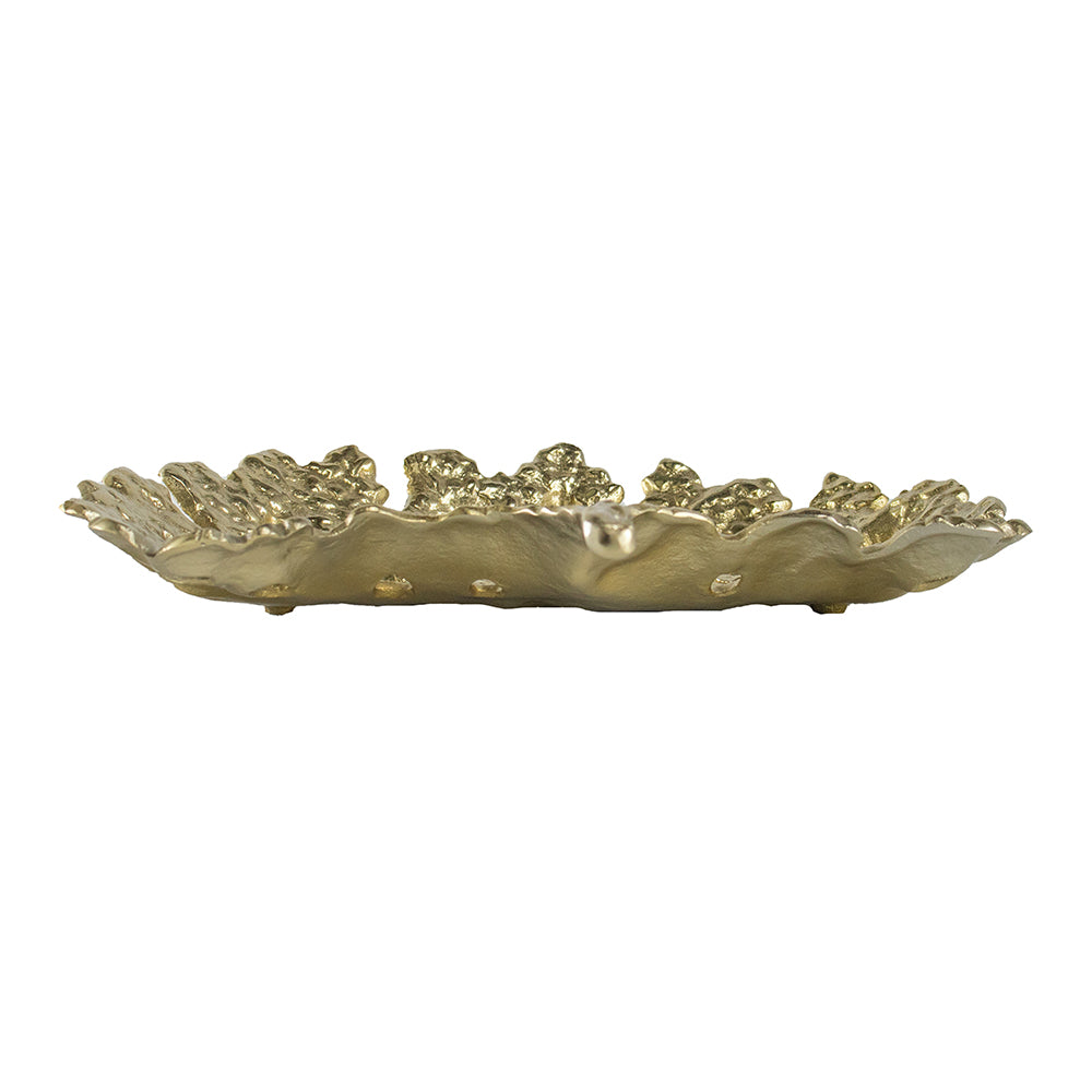 English Elm 15x15x2" Soft Gold Aluminum Leaf Plate — Vintage Botanical Accent Tray for Table, Shelf, Dining Room Decor W2078P391138