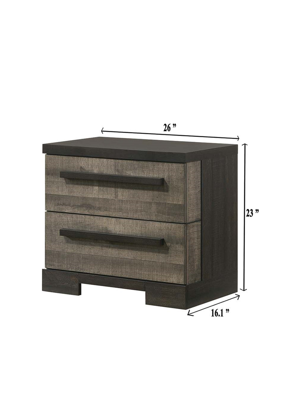 English Elm 1pc Contemporary 2-Drawer Nightstand Gray Wood Finish Compact Bedroom Storage Table with Sleek Design Brown 29 L x 19.1 W x 26 H B011P210423