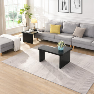 English Elm 47.24*23.62 Stylish Rectangle Wood Detachable Coffee Table with L‑Shape Farmhouse Design, Sturdy MDF and Rounded Corners Black W2317P233110