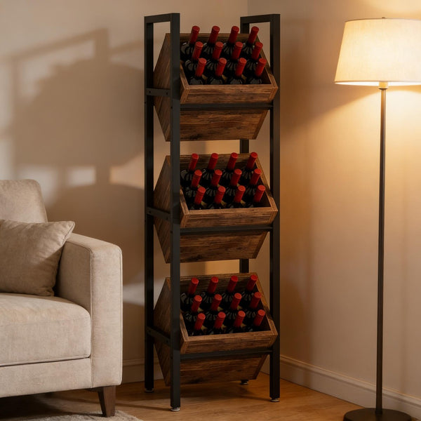 English Elm Stable Freestanding Wine Rack 36 Bottle Metal Wood Industrial Bar Storage T3971P449827