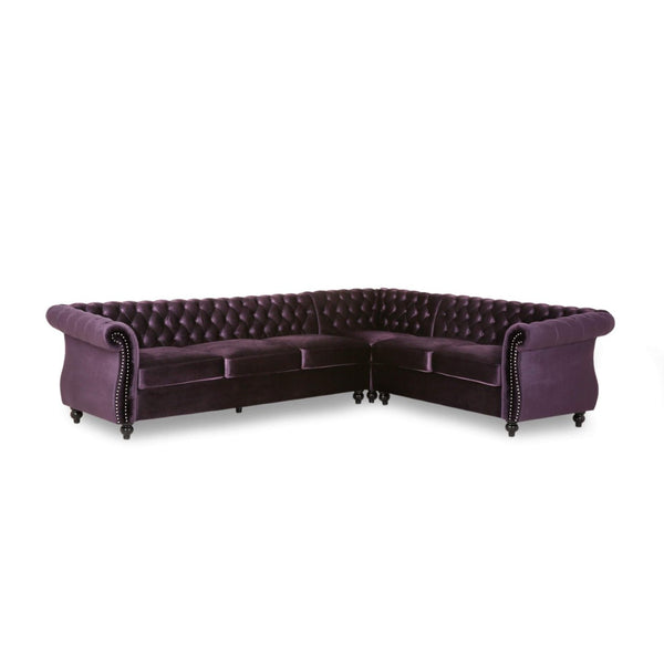 English Elm Mirod Velvet L-shaped Sectional Sofa Tufted Arms Rivet Accents Retro Living Room N760S0000038A
