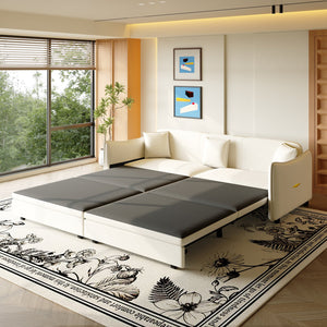 English Elm 81.9" 3-in-1 Convertible Sleeper Sofa Bed with Velvet Upholstery, 3 Pillows & Golden Trim Accent Beige+White W1885S00252