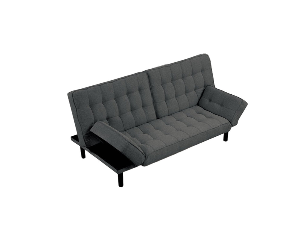 English Elm Dark Gray Futon Sofa With Biscuit Tufting – Stylish Convertible Couch With Adjustable Arm Rests! B2741P314790