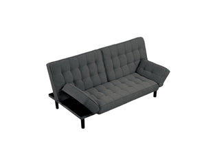 English Elm Dark Gray Futon Sofa With Biscuit Tufting – Stylish Convertible Couch With Adjustable Arm Rests! B2741P314790