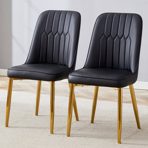 English Elm 2 Modern Dining Chairs with Plush PU Cushions and Gold Metal Legs for Stylish Comfort at Home Black+Gold W1151P294397