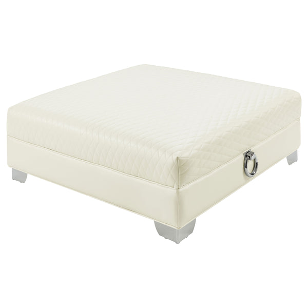 English Elm Cordelia Round Pearl White Upholstered Ottoman with Polished Marble Top & Gold Metal Frame, Luxe Finish B062P328669