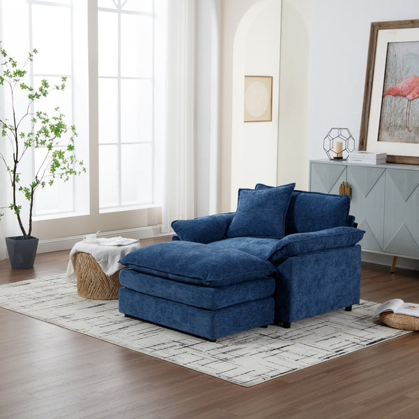 English Elm 44.5" Oversized Club Chair with Ottoman Chenille Upholstered Solid Wood Reading Seat Blue W3244S00006