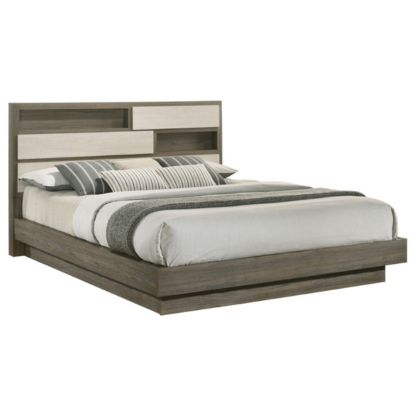 English Elm Edmondson California King Platform Bed with Storage Bookcase Headboard in Grey Oak B062S01777