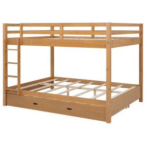 English Elm Wood Queen Size Bunk Bed With Trundle & Ladder – Stylish, Durable Sleeping Solution For All Ages N7090004008D-GIGA