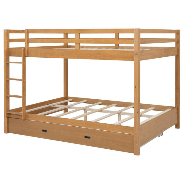 English Elm Wood Queen Size Bunk Bed With Trundle & Ladder – Stylish, Durable Sleeping Solution For All Ages N7090004008D-GIGA