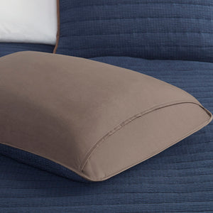 JLA Home Madison Park - 3 Reversible Crinkled Microfiber Quilt Set – Navy Face/Brown Channel-stitched Reverse, Lightweight Farmhouse Cozy MP13-8154