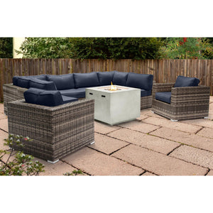 English Elm Premium 6-Person Wicker Patio Seating Group with 40,000 BTU Concrete Fire Pit and Machine-Wash Cushions B120S00104
