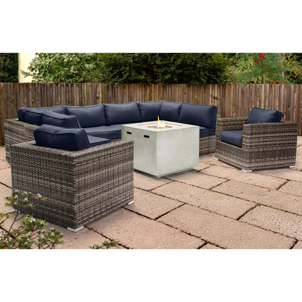 English Elm Premium 6-Person Wicker Patio Seating Group with 40,000 BTU Concrete Fire Pit and Machine-Wash Cushions B120S00104