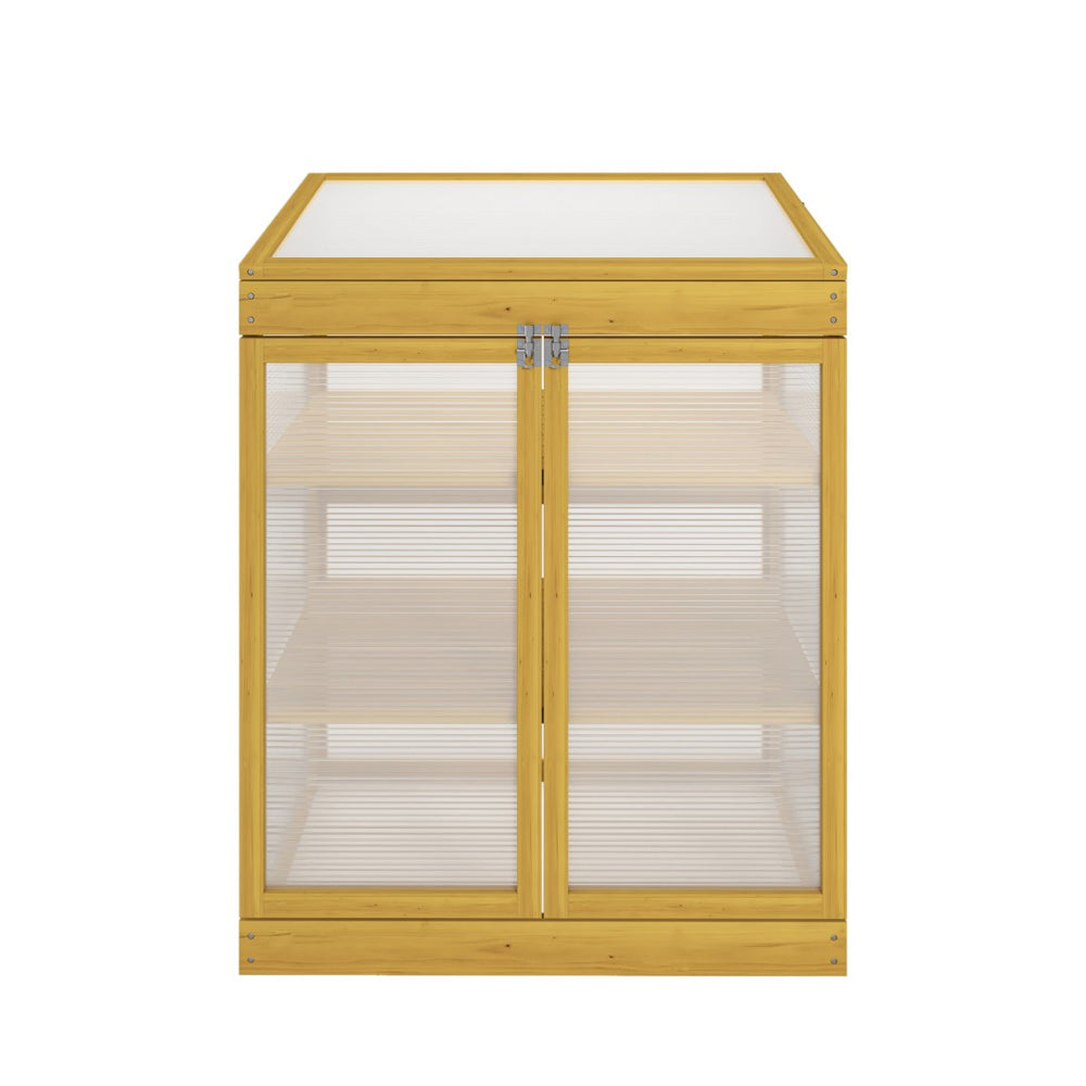 English Elm Greenhouse Pine Wood Cold Frame Cabinet with Polycarbonate Panels for Outdoor Seedlings W1850P236449