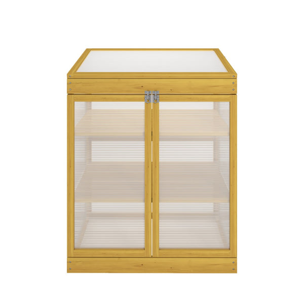 English Elm Greenhouse Pine Wood Cold Frame Cabinet with Polycarbonate Panels for Outdoor Seedlings W1850P236449