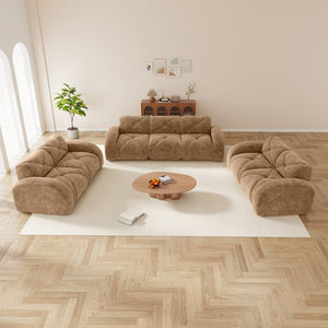 English Elm 3 Piece Velvet Cloud Sofa Set Tufted Plush Living Room Modular Seating Collection Camel W714S01636