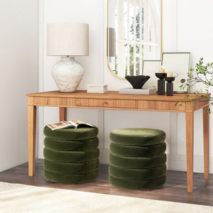 English Elm Jennifer Taylor Home - Fuji Oversized Round Storage Ottoman with Bouclé Upholstery, Kiln-Dried Birch Frame & Hidden Compartment Olive Green B2719P238420