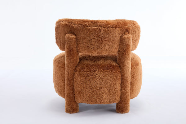 English Elm 063-Fur Plush Armless Accent Chair with 13" Thick Cushion, Curved Wingback & Solid Wood Legs for Cozy Reading Nooks khaki W527P308810