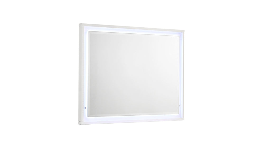 English Elm Manhattan Lacquered White Mirror with Integrated Perimeter LED Lighting for Bright, Modern Bedrooms G150108683