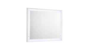 English Elm Manhattan Lacquered White Mirror with Integrated Perimeter LED Lighting for Bright, Modern Bedrooms G150108683