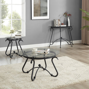 English Elm 2 Piece Tempered Glass Coffee Table Set in Rustic Black—Elegant Tempered Glass, Sturdy Metal Frame, Versatile Pair W2167P168793