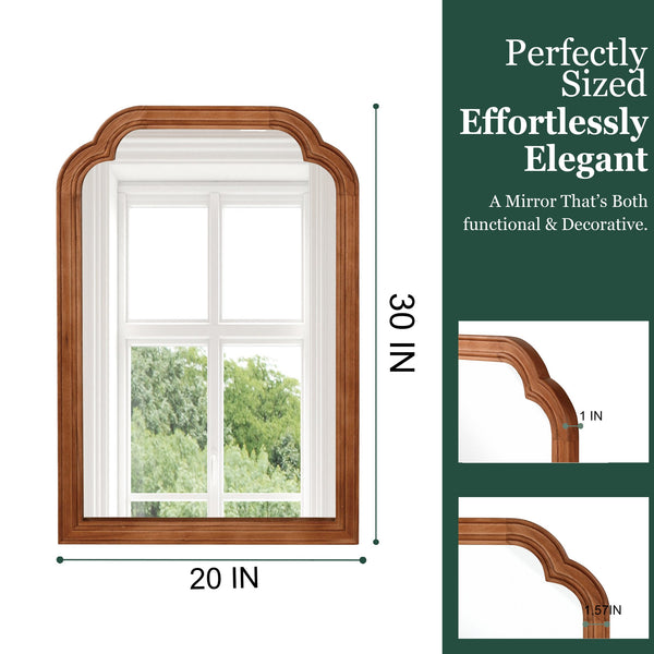 English Elm Yellowish Solid Wood Frame Rounded Corner Mirror 20"x30" Rustic Yellow Brown Tempered Glass Vanity Decor W2203P389095