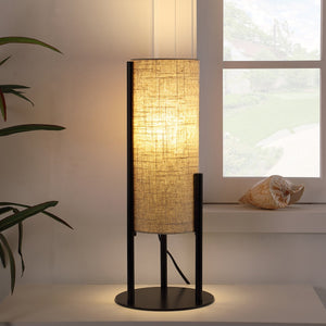 English Elm 22" Beige+Black Modern Upright Linen Drum Table Lamp with Matte Metal Base, Scandinavian Mid-Century LED Ambient Light (97) B072P220157