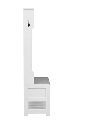 English Elm VIBE Hall Tree with 6 Hooks, Hinged Top Storage, Bench Seat & Drawers for Organized Entryway White N724P184891K